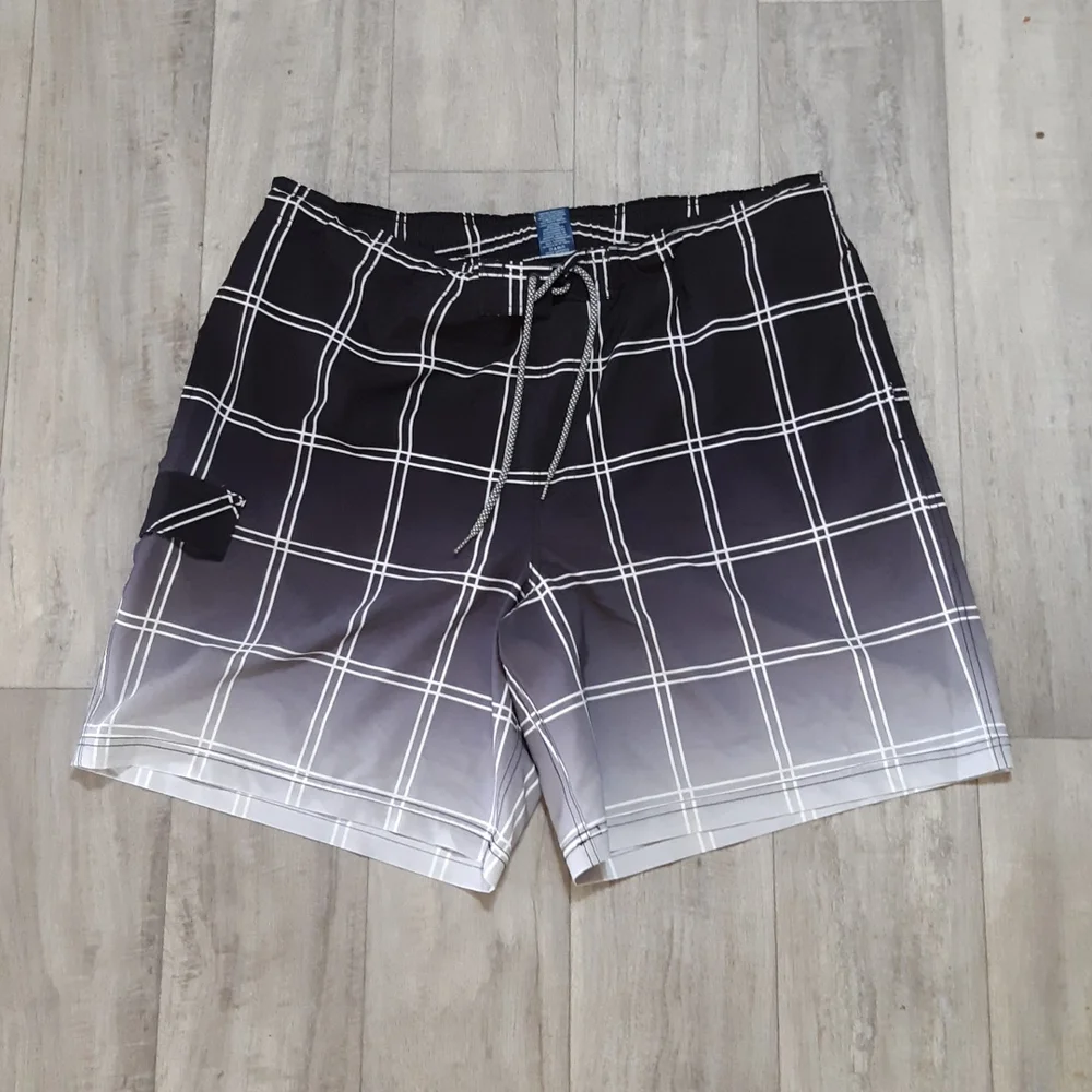 Mens Swimwear Tie waist Print black white grid 2XL 44/46 GEORGE Pool swim Shorts